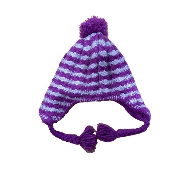 The North Face Small Youth/ Junior Pink And Green Knit Hat With Ear Flaps - Picture 2 of 3